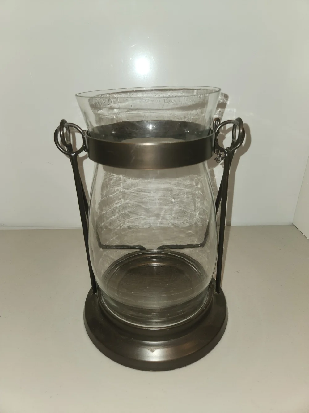 Glass Hurricane Lantern with Metal Frame - Clear Glass & Bronze Finish